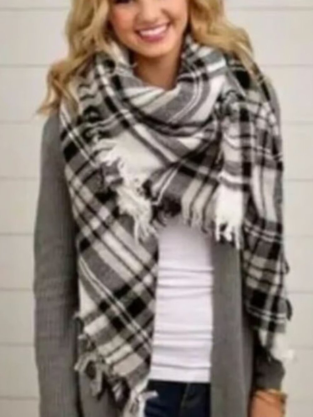 Modcloth - Black & White Plaid Blanket Scarf
